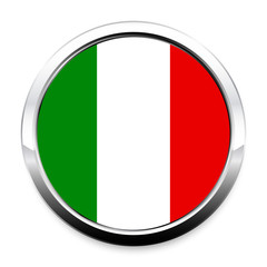 Button Flag of Italy in a round metal chrome frame with a shadow. The symbol of Independence Day, a souvenir, a button for switching the language on the site, an icon.