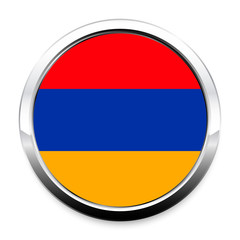 Button Flag of Armenia in a round metal chrome frame with a shadow. The symbol of Independence Day, a souvenir, a button for switching the language on the site, an icon.