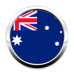 Button Flag of Australia in a round metal chrome frame with a shadow. The symbol of Independence Day, a souvenir, a button for switching the language on the site, an icon.