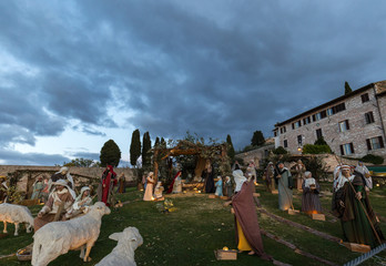 Nativity scene in Assisi, in front of S.Francesco papal church, 