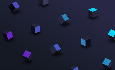 Fototapeta na wymiar Grey background with blue geometric 3d cubes pattern.