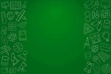 Welcome back to school banner with line icon on blackboard. Design template for banner, poster. Vector illustration