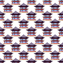Fototapeta na wymiar Seamless pattern with korean architecture in flat style.