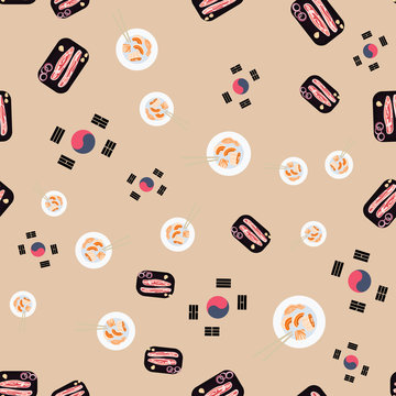 Seamless pattern with korean food in flat style.