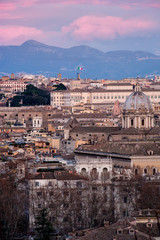 Fototapeta premium Panoramic view of Rome from the height of Mons Janiculus Terrazza del Gianicolo hill