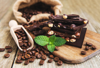 Chocolate and coffee beans