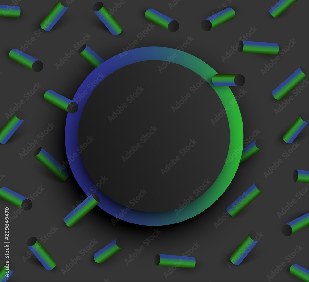 Wall mural grey round textured background with green 3d geometric pattern.