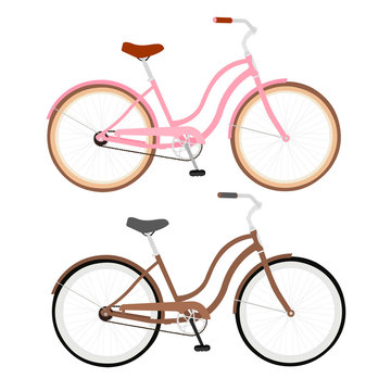 Flat picture of a Bike. Classic bike is brown and pink color.