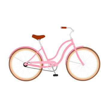 Flat picture of a Bike. Classic bike is brown and pink color.
