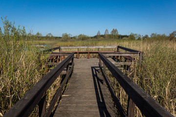 Footbridge on the river Biebrza in Osowiec, Podlasie, Poland