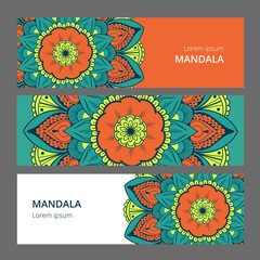 Indian floral paisley medallion banners. Ethnic Mandala ornament. Can be used for textile, greeting card, coloring book, phone case print.