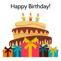 Greeting Card with Sweet Cake for Birthday Celebration. Vector illustration
