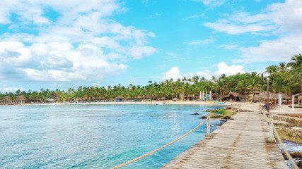 Sunny panorama of Dominicus beach at Bayahibe, Dominican Republic
