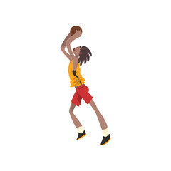 Fototapeta na wymiar Basketball player, athlete in uniform throwing ball vector Illustration on a white background