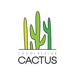 Cactus creative logo design, desert plant green badge vector Illustration on a white background
