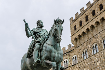 statue of Cosimo I de Medici, Piazza della Signoria, Florence. Italy.  May 2017