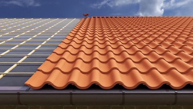 Loopable animation of a house with the clay tiled roof being gradually built
