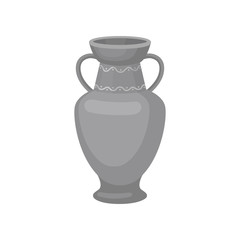 Gray jug with two handles and wide neck. Flat vector icon of large vessel for liquids. Ceramic crockery. Decorative home element