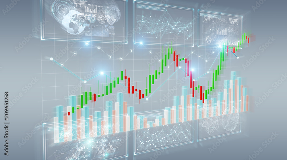 Poster 3d rendering stock exchange datas and charts illustration