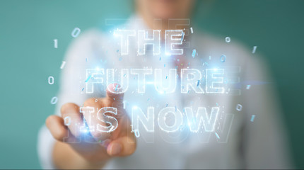 Businesswoman using future text interface 3D rendering