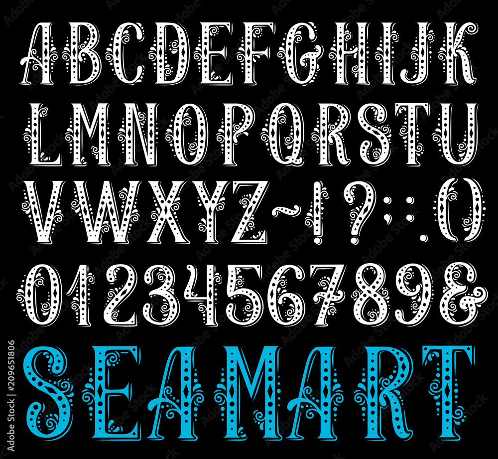 Poster Alphabet retro font of letter and number typeface