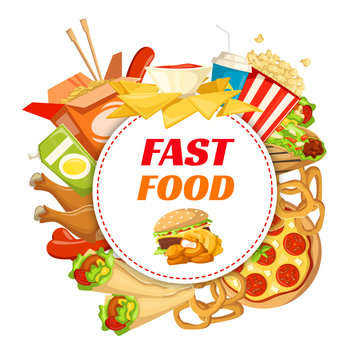Fast food restaurant poster with lunch menu frame