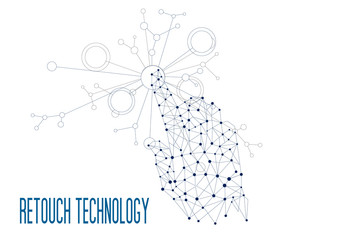 retouch technology, Innovations systems connecting people and robots devices. Future technologies in automatics cyborg systems and computers industry from awesome internet developments.