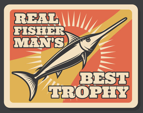 Fishing sport banner with fisherman trophy fish