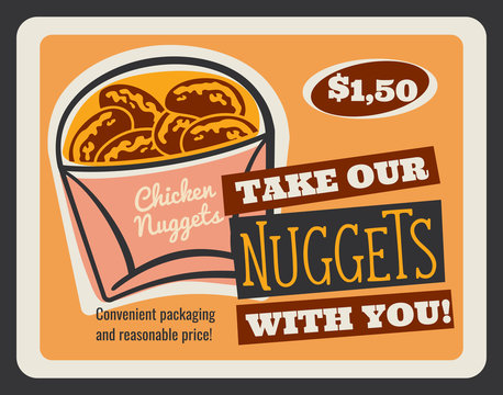 Chicken nuggets retro card of fast food restaurant