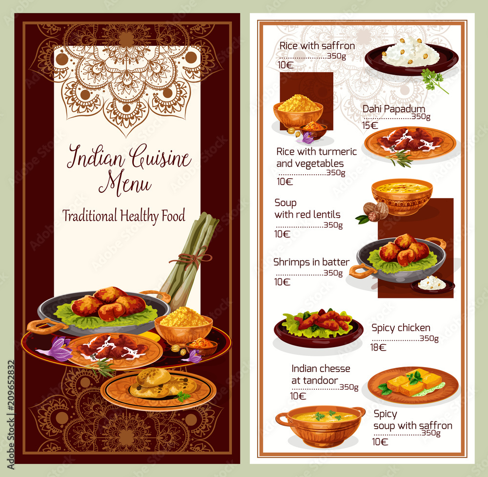 Canvas Prints Indian cuisine restaurant menu template design