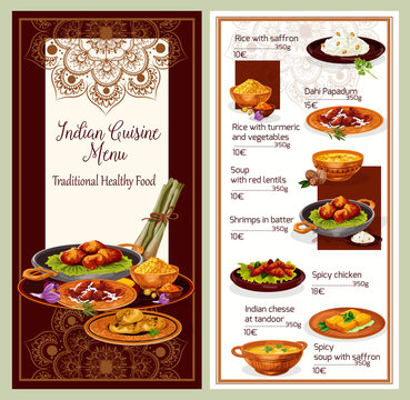 Indian cuisine restaurant menu template design