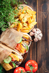 Gyros souvlaki wrapped in a pita bread