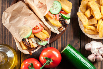 Gyros souvlaki wrapped in a pita bread