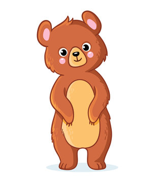 Teddy bear stands on a white background. Vector illustration with a cute bear in cartoon style.