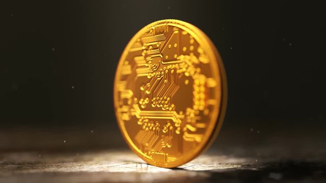 Single Cryptocurrency Coin golden bitcoin BTC spinning endlessly. Virtual money.