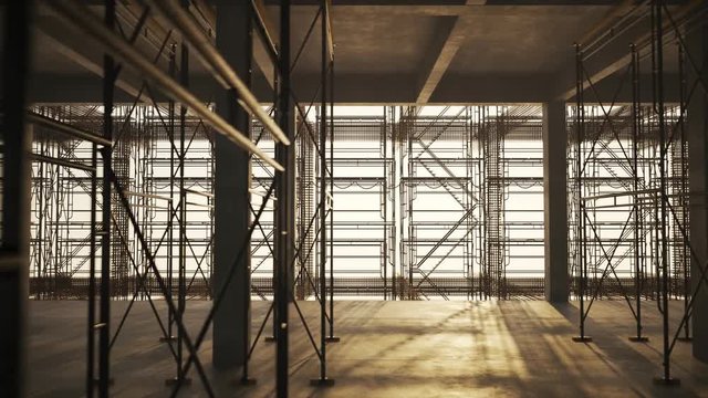 Reinforced concrete building construction site. The floor with scaffolding.