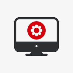 Monitor icon, technology icon with settings sign. Monitor icon and customize, setup, manage, process symbol