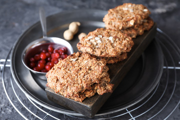 Delicious oatmeal cookies on cooling rack