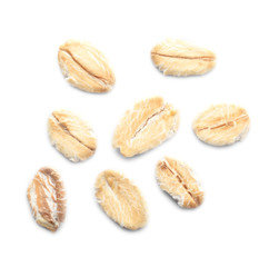 Raw oatmeal on white background