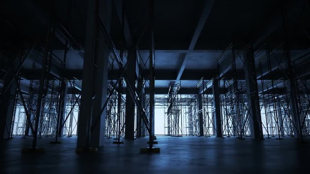 Reinforced concrete building construction site. The floor with scaffolding.