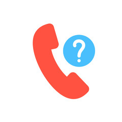 Phone call icon, technology icon with question mark. Phone call icon and help, how to, info, query symbol