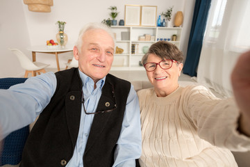 Happy senior marriage making selfie