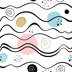 Abstract vector seamless pattern with waves. Scandinavian motives.