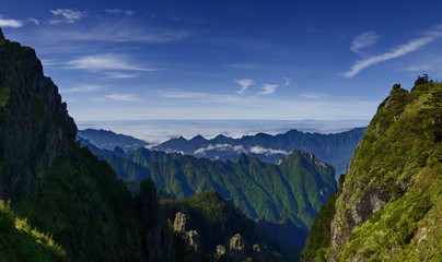 Panoramic view of rock mountain and blue sky in shenlongjia, Hubei, China