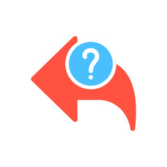 Back icon, arrows icon with question mark. Back icon and help, how to, info, query symbol