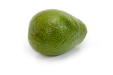 Green-skinned pear-shaped avocado fruit on a white background