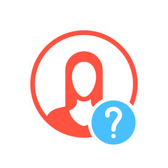 Avatar icon, people icon with question mark. Avatar icon and help, how to, info, query symbol