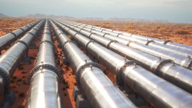 A pipeline running through the prairie transport oil or gas over long distances.
