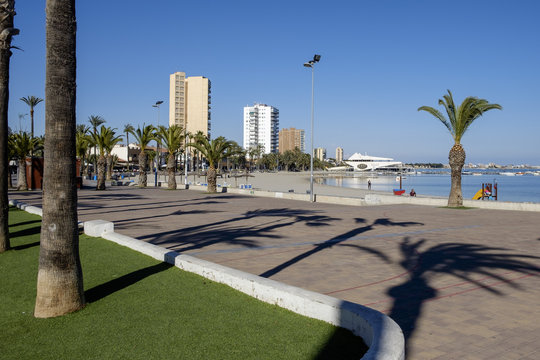 The promenade at Santiago de la Riberia, San Javier, Murcia, Spain. The day is sunny and bright