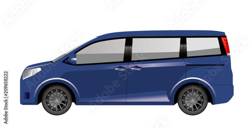 青色のミニバンのイラスト 自動車のイラスト 横向きの自動車 Landscape Car Illustration Auto Wall Mural Au Globeds